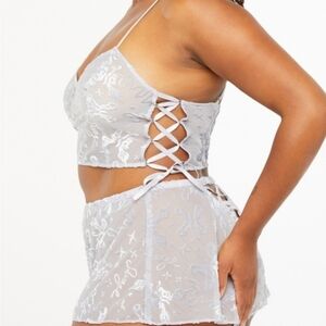 Savage X Fenty Light Gray Sheer Lace Cami & Shorts Set